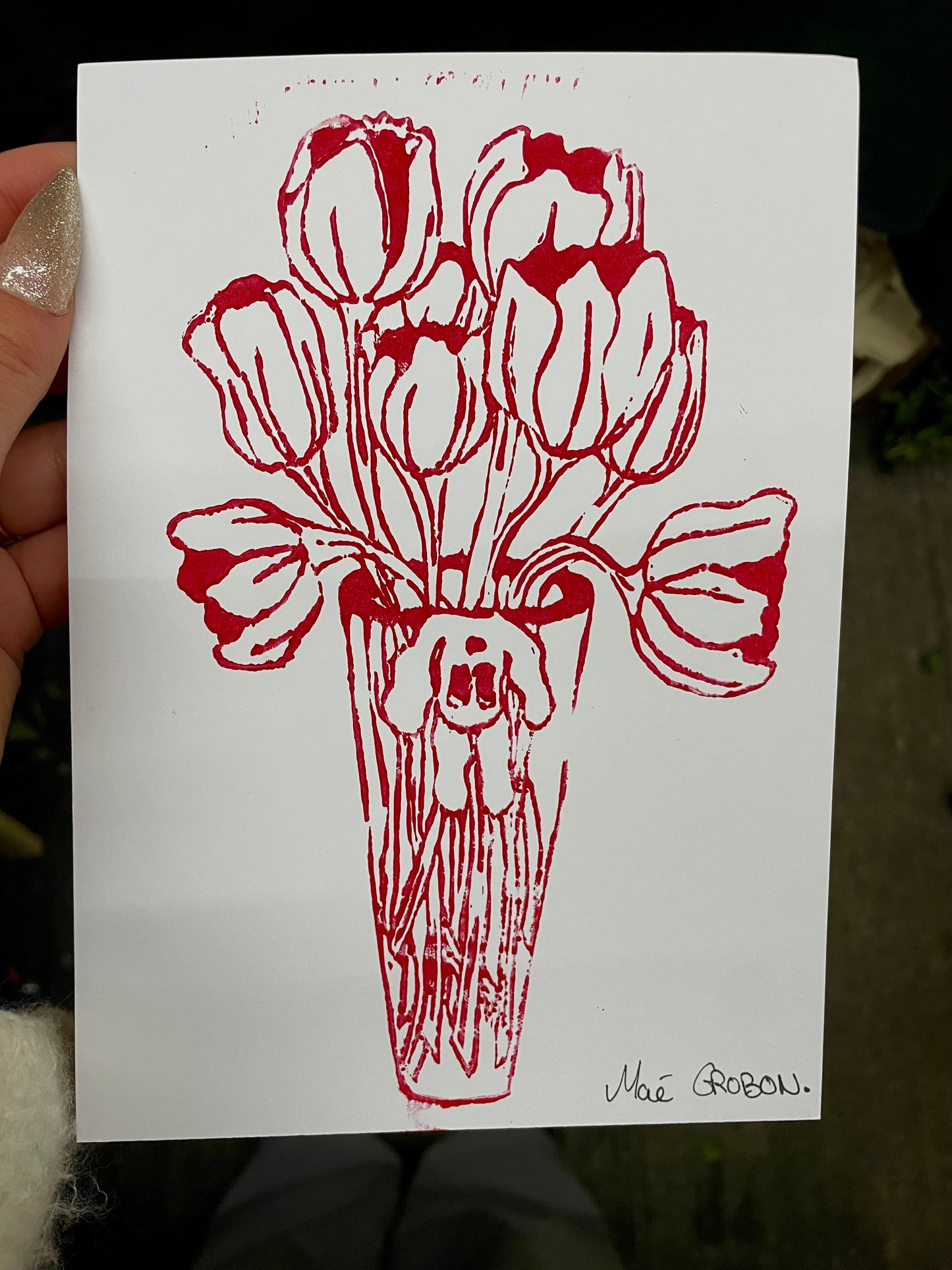 Linogravure tulipes